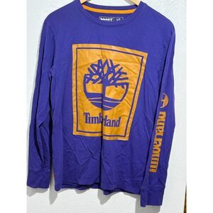 Timberland Mens Purple Orange Logo Long Sleeve Organic Cotton T-Shirt Small S/P